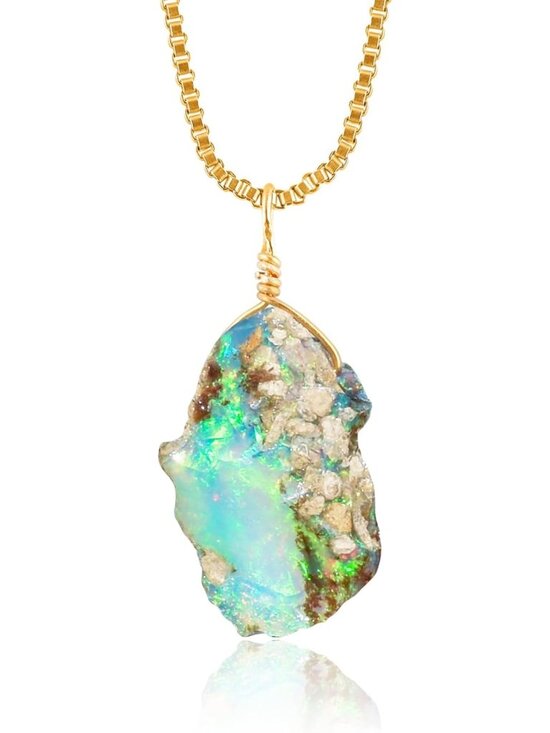 Jewelry - Dainty Raw Ethiopian Fire Opal Pendant Necklace, 14K Gold Plated, October